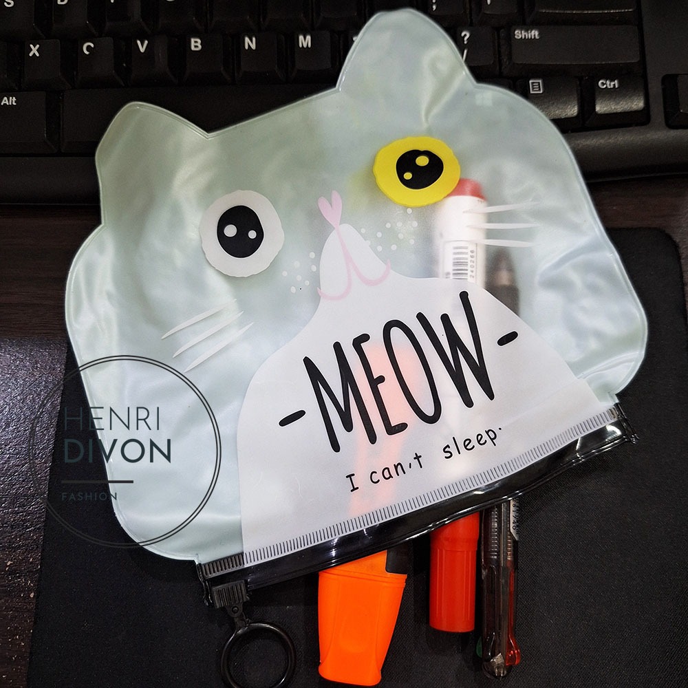 

Tempat Pensil Cat Meow Kecil Mini Pouch Kosmetik Transparan Resleting Anti Air Waterproof