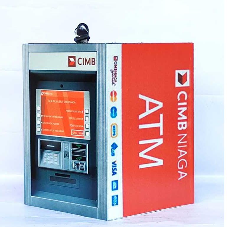 Celengan Viral Atm mini CIMB Jumbo + kunci celengan brankas murah celengan kayu gembok besar mainan 