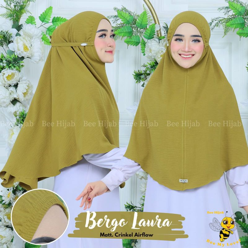 bergo laura kerut dahi khimar jumbo bergo crincle hijab instan