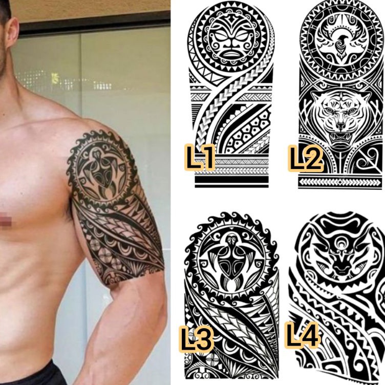 ART N17O Tato Temporer Tato Tribal Tato simple Tato pria Tato setengah lengan Stiker Tato Minimalis 