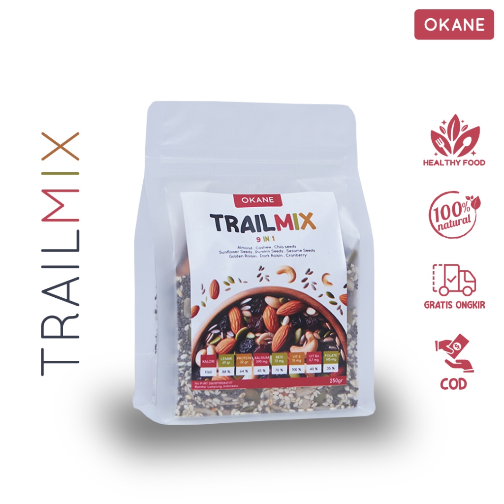 

Trail Mix OKANE 250 gr Kacang Buah Biji Kering / Camilan Sehat Sereal Makanan Ringan Roasted Nut Seeds Dried Fruit Healthy Food