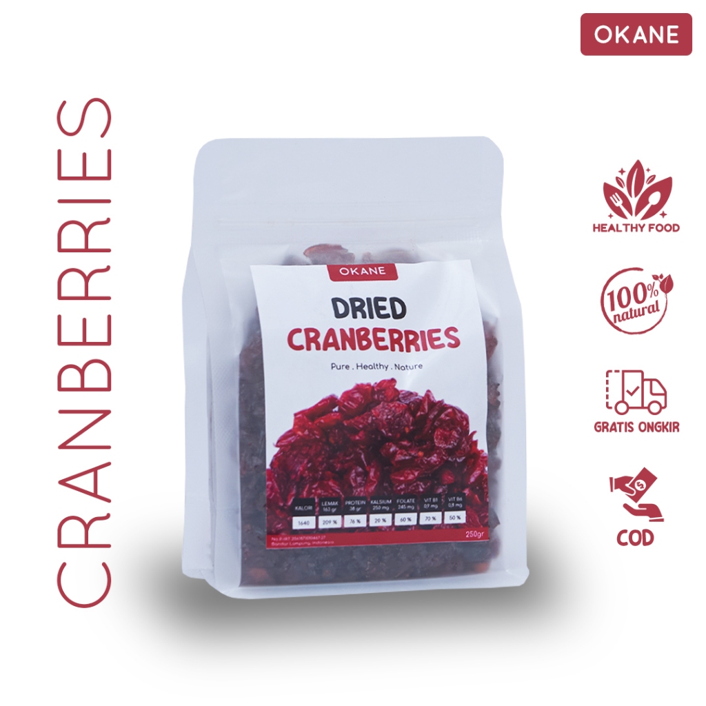 

Buah Kering Cranberry OKANE 250gr / Dry Cranberry 250 gr / Cemilan Sehat Cranberries Merah