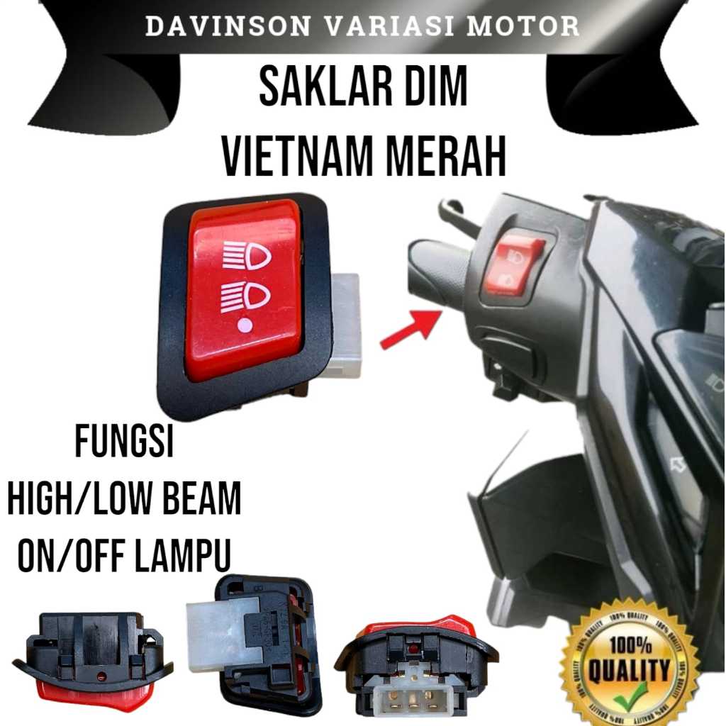 Saklar tombol merah Vietnam Saklar on off jauh dekat lampu Universal 3 Pin Beat Vario Scoopy Revo