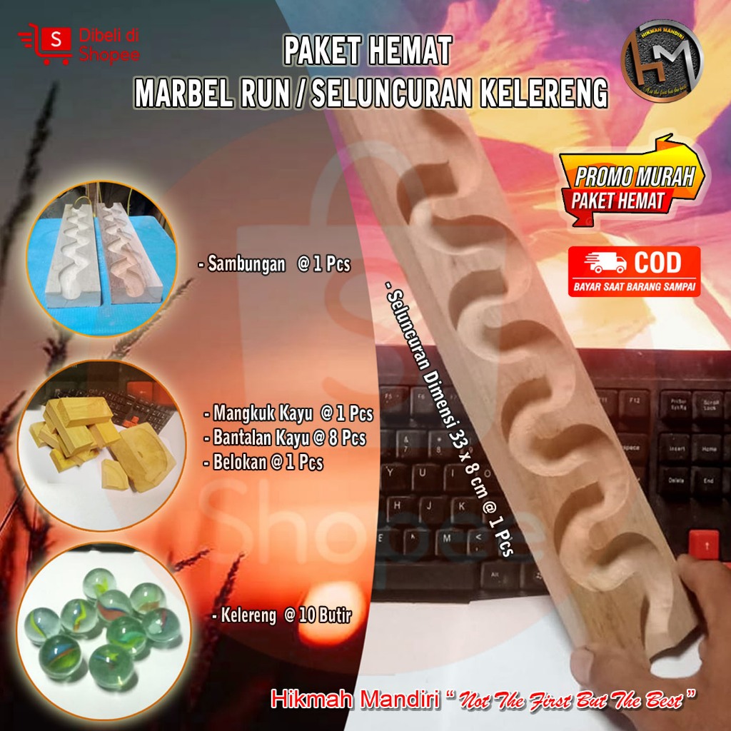 Marbel Run / Paket Seluncuran kelereng kayu / HM 33