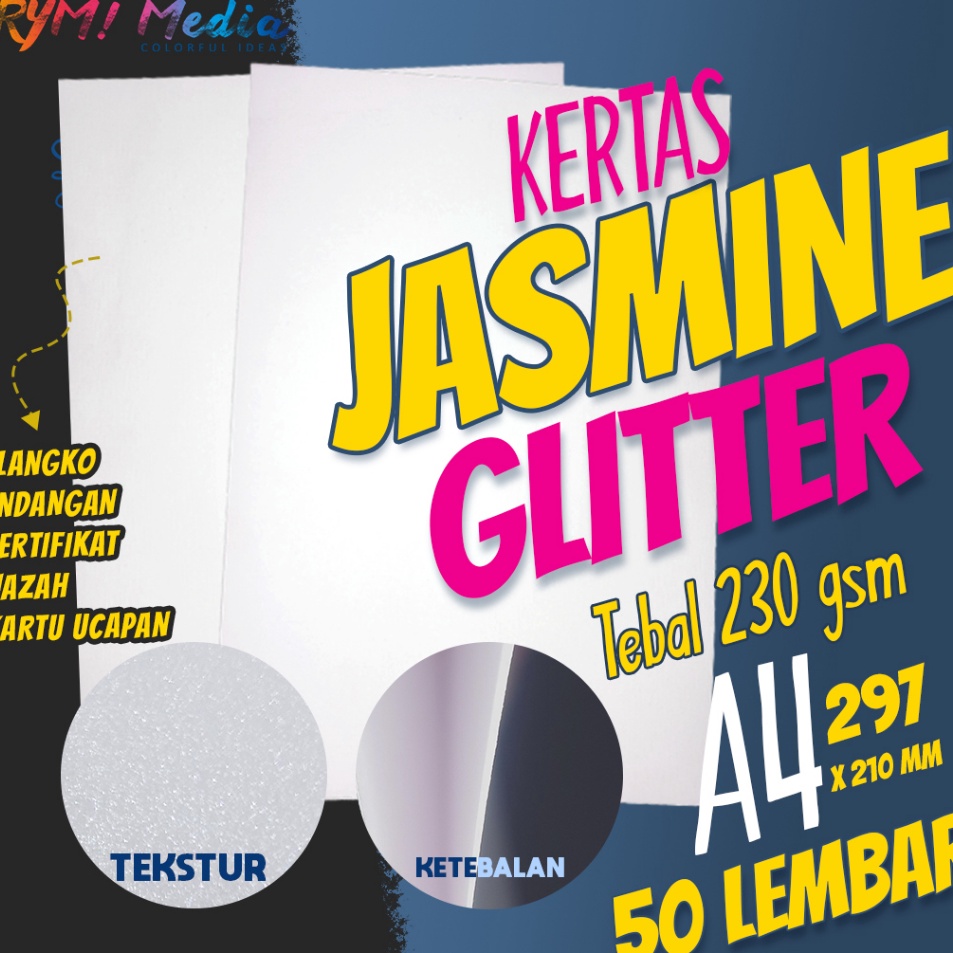 

Penjualan Terkini Kertas Glitter TEBAL 23 gsm Jasmine Putih A4 isi 5 lembar Jasmin Paper Flower 23 gram Bahan Sertifikat Undangan Ijazah Kartu Blangko 23 gram