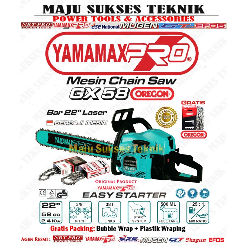 YAMAMAX PRO GX 58 Oregon Mesin Chainsaw Gergaji Potong Pohon Kayu 22 Inc Bar Laser Senso 22Inch GX58