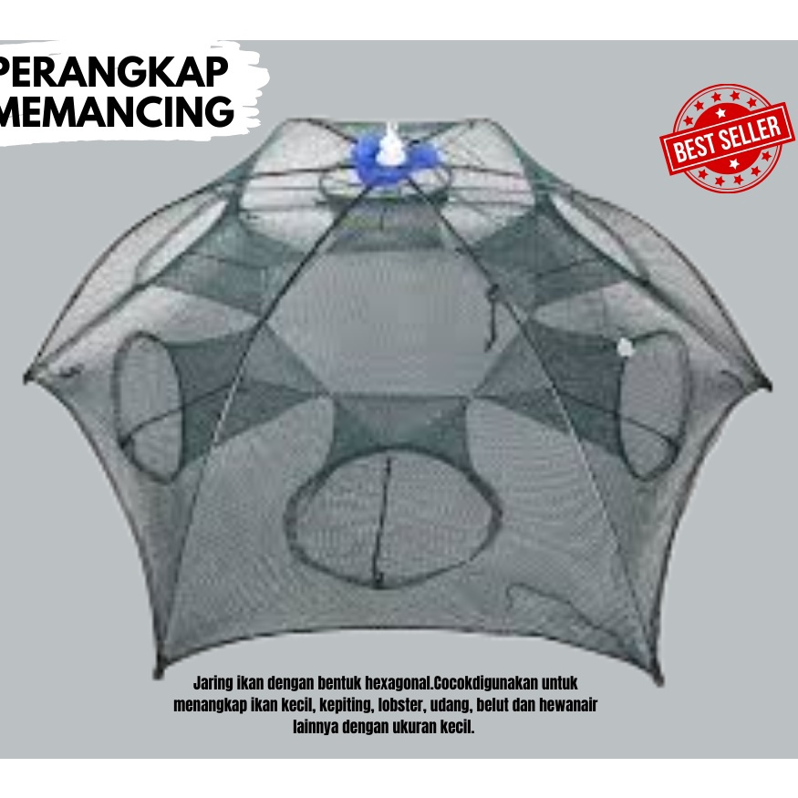 Paling Favorit  Payung Bubu Jaring Jebakan Perangkap Udang ikan Kepiting Model Payung 12 Lubang Harg
