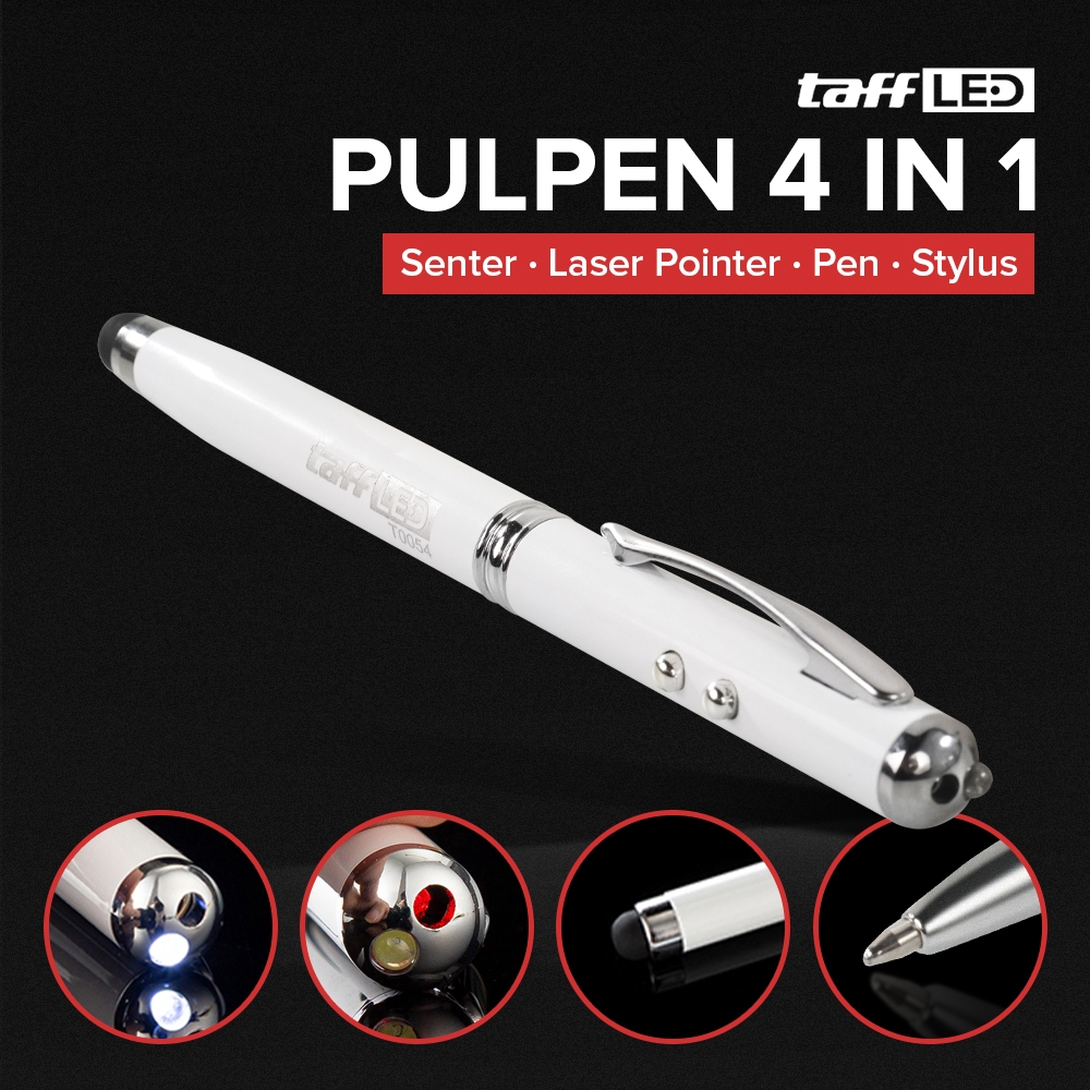 

Pulpen 4 in 1 Senter Laser Pointer Pen dan Stylus Tinta Hitam - T0054 - White