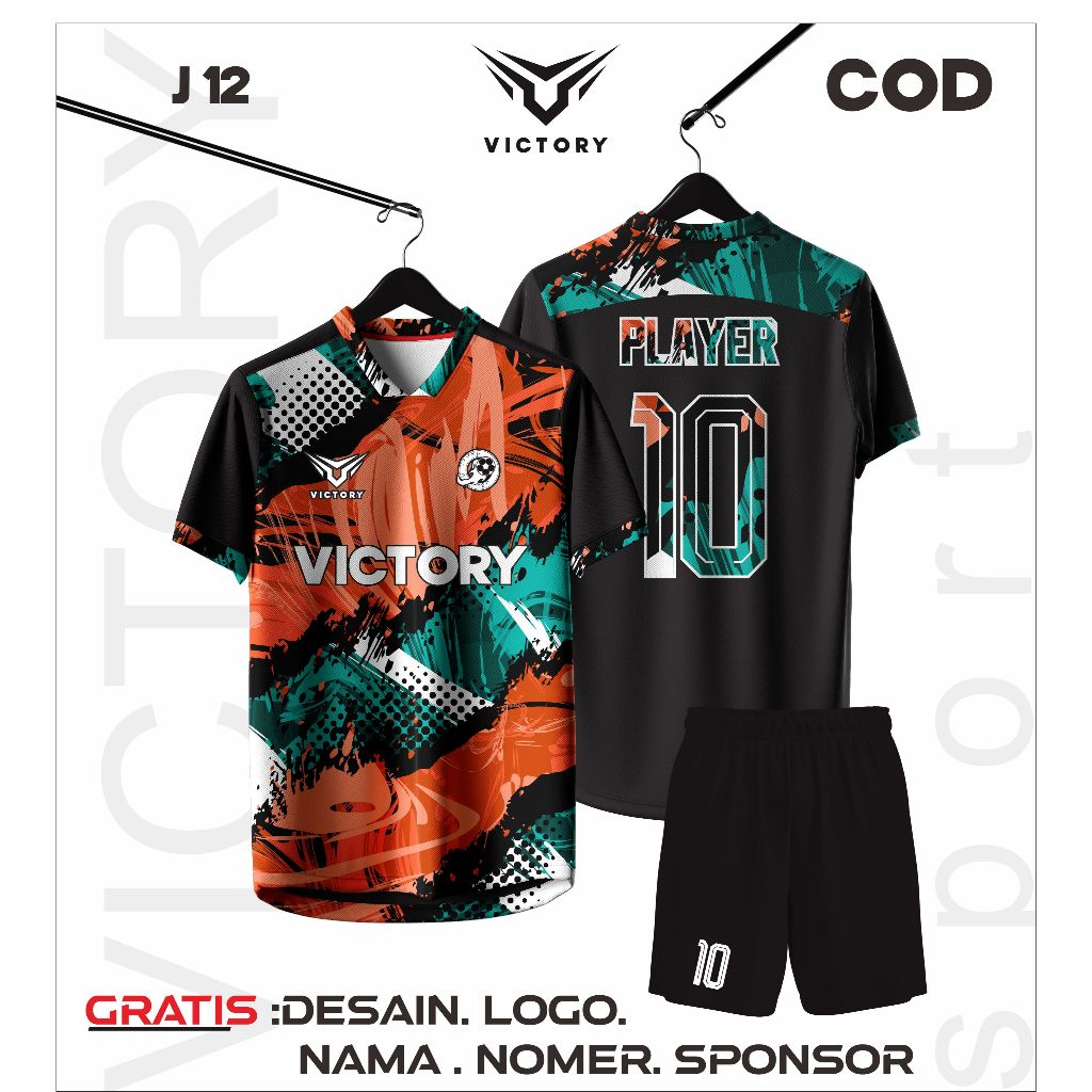 JERSEY FUTSAL CUSTOM FULL PRINTING KEREN HITAM GANTI NAMA DAN NOMER PUNGGUNG TIGA WARNA KEREN