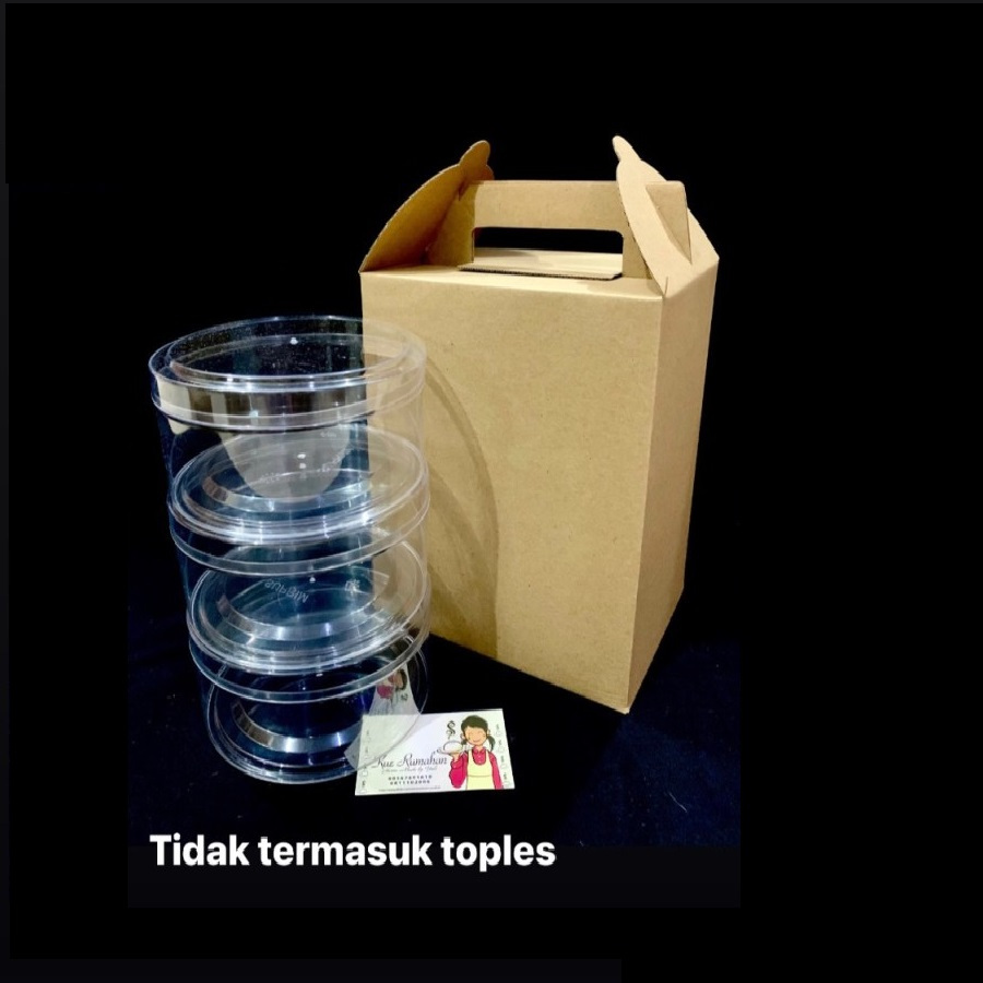 

(10 Pcs) Dus Tenteng Toples 500 Gram Isi 3 Kotak Hempers Kuker Dus Thinwall 750 Ml Kemasan Cookies 18x4x21 Cm