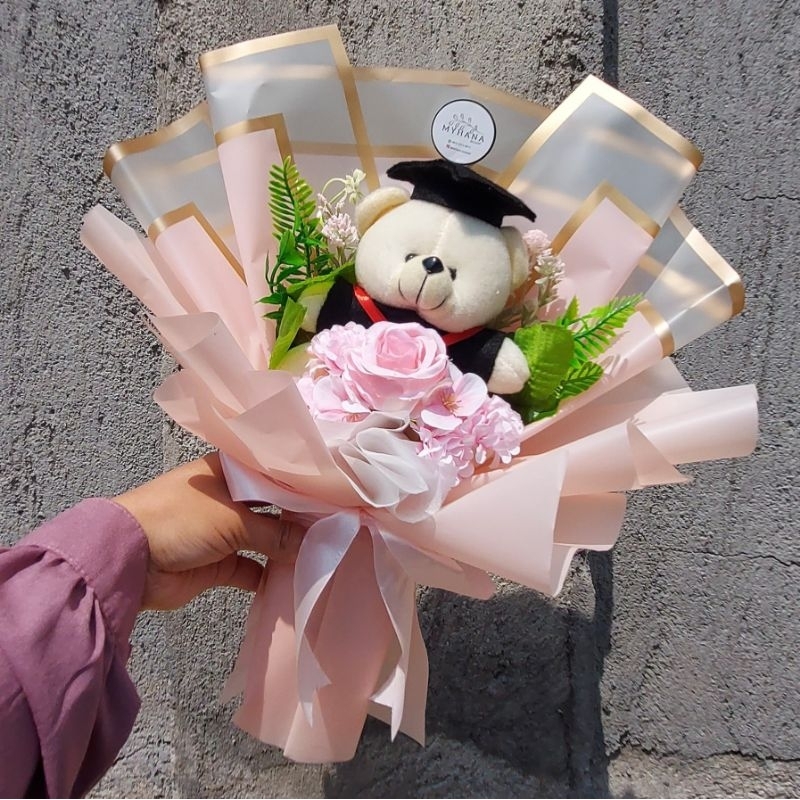 Buket Boneka Wisuda Mix Bunga / Buket Boneka Wisuda Bandung / Graduation Bouquet