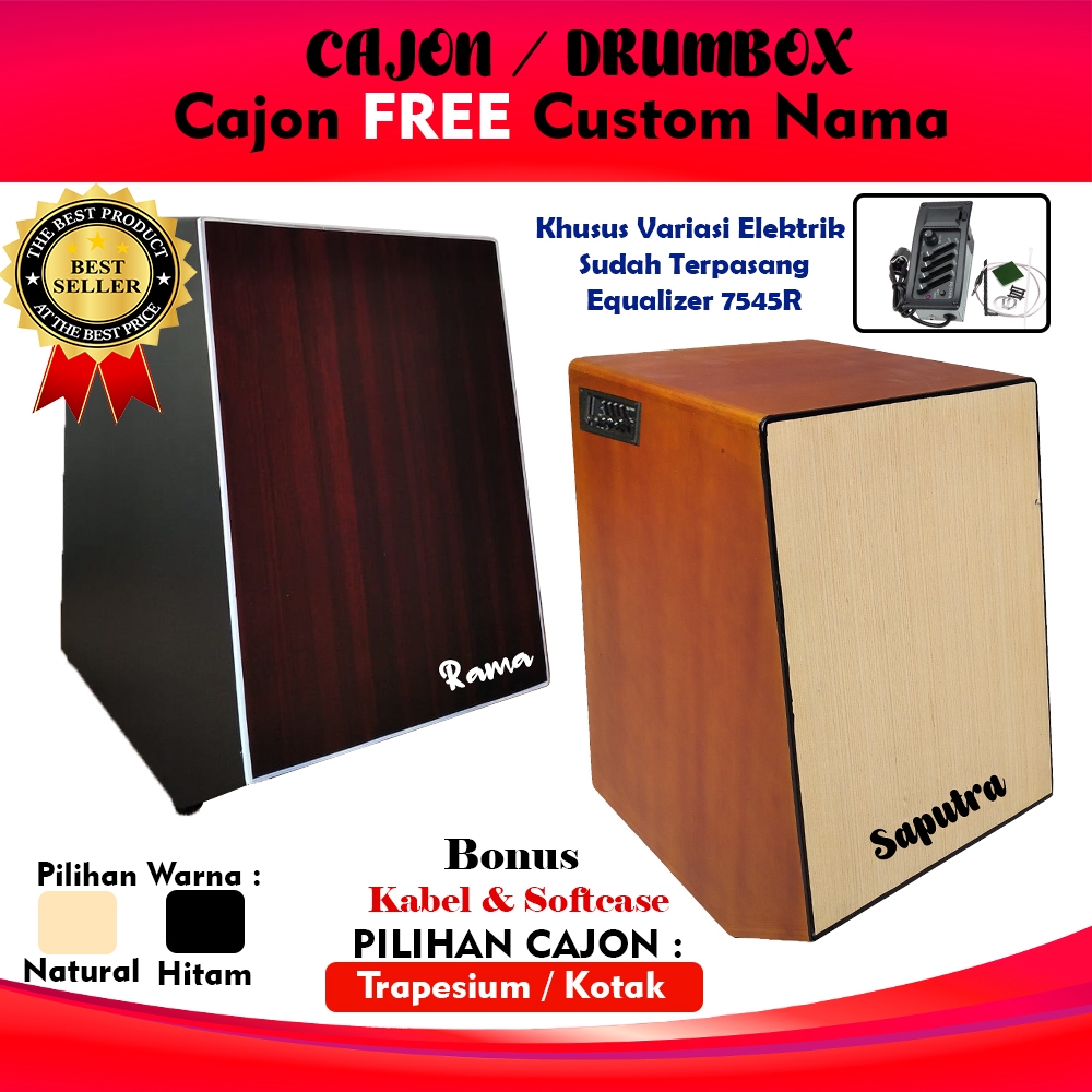 Cajon/Drumbox Akustik Elektrik Model Trapesium dan Kotak Body Playwood