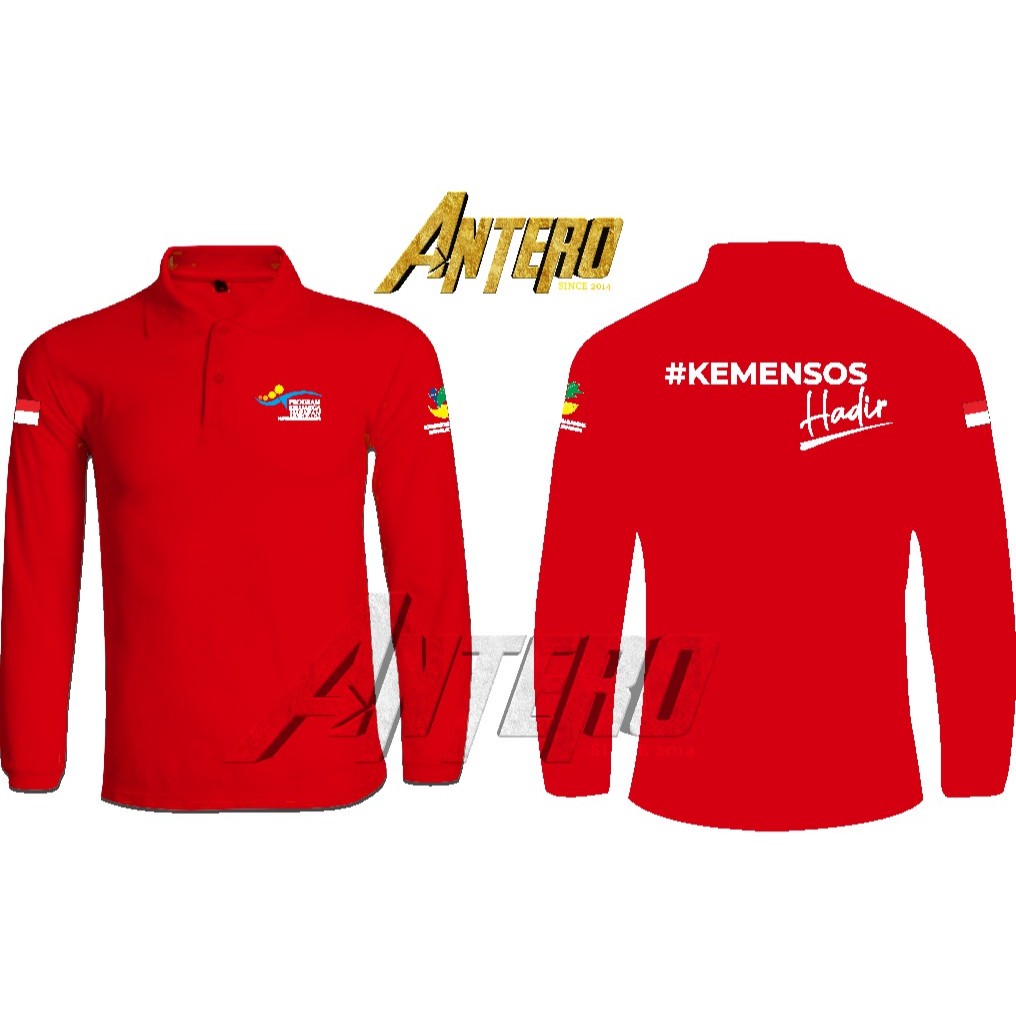 Kaos Kerah Kaos Polo Poloshirt Lengan Panjang Kemensos Hadir (Kementerian Sosial)