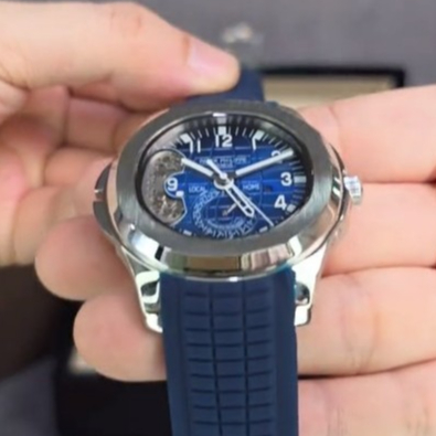 Jam Tangan Pria Rubber Blue Patek Philippe Automatic Travel Time Skeleton