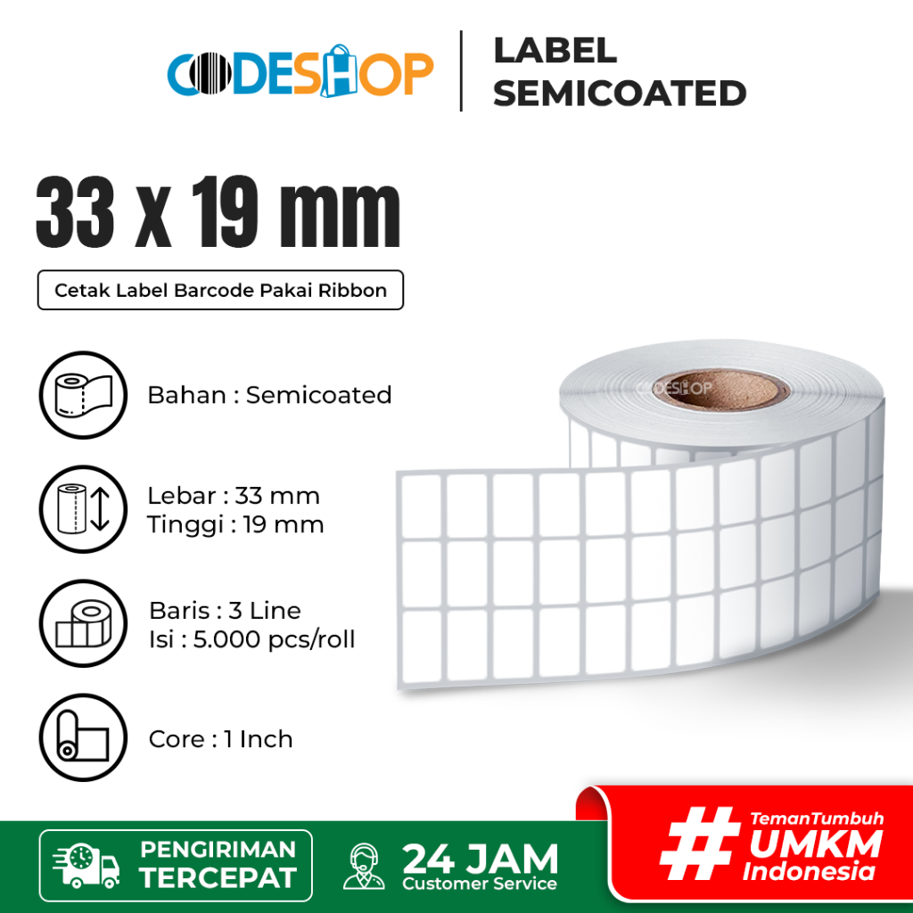 

Label Semicoated 33x15 mm Stiker Printer Barcode Citizen Honeywell