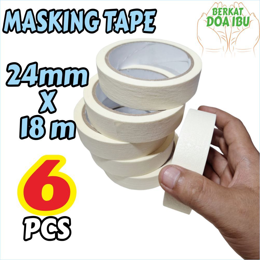 

Masking Tape 24mm / 1 inch x 18 meter Full Lakban Kertas Harga 6 pcs