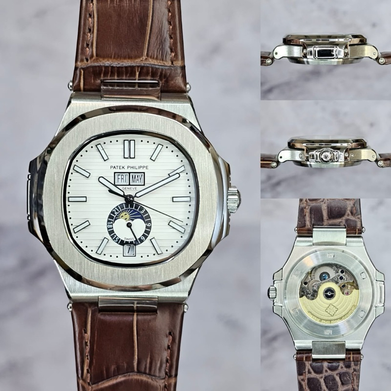 JAM TANGAN PRIA/COWOK PATEK PHILIPPE MOONPHASE COKELAT SILVER AUTOMATIC JAPAN AAA 42mm #Jamtanganpri