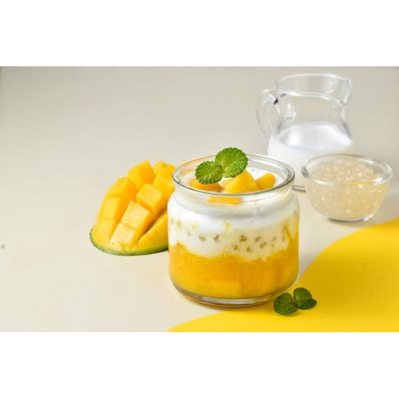 

Buko mango/ mango sagoo full topping keju almond slice