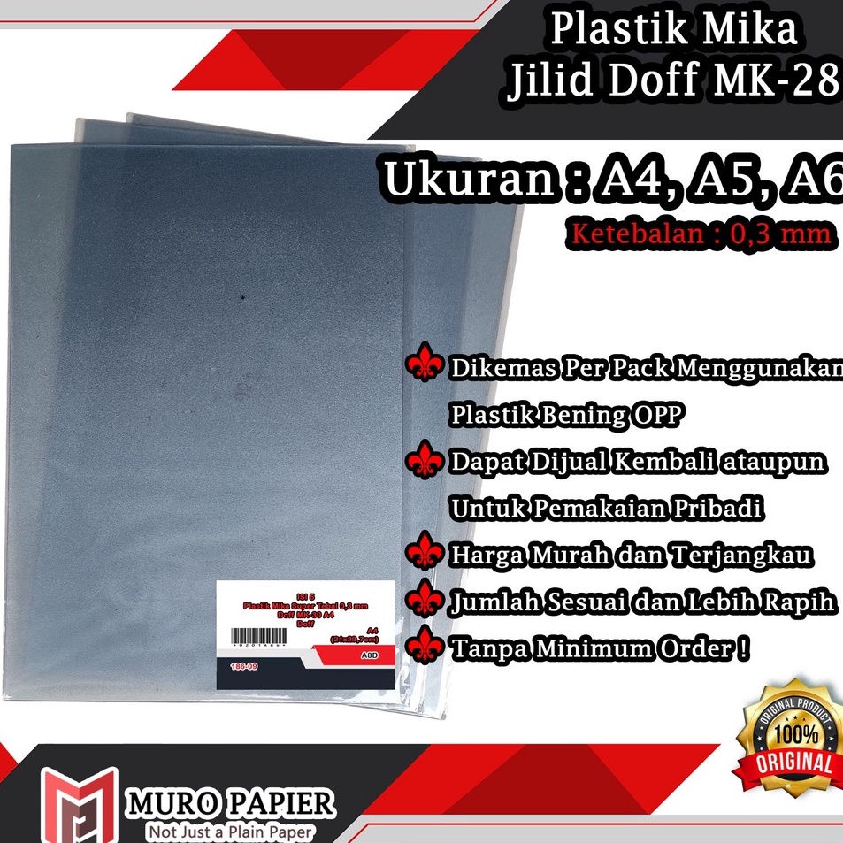 

Borong Irit PER PAK ISI 1 Plastik Mika Jilid Super Tebal A4 A5 Doff MK 28 Mika Film 28 mm by Muro Papier