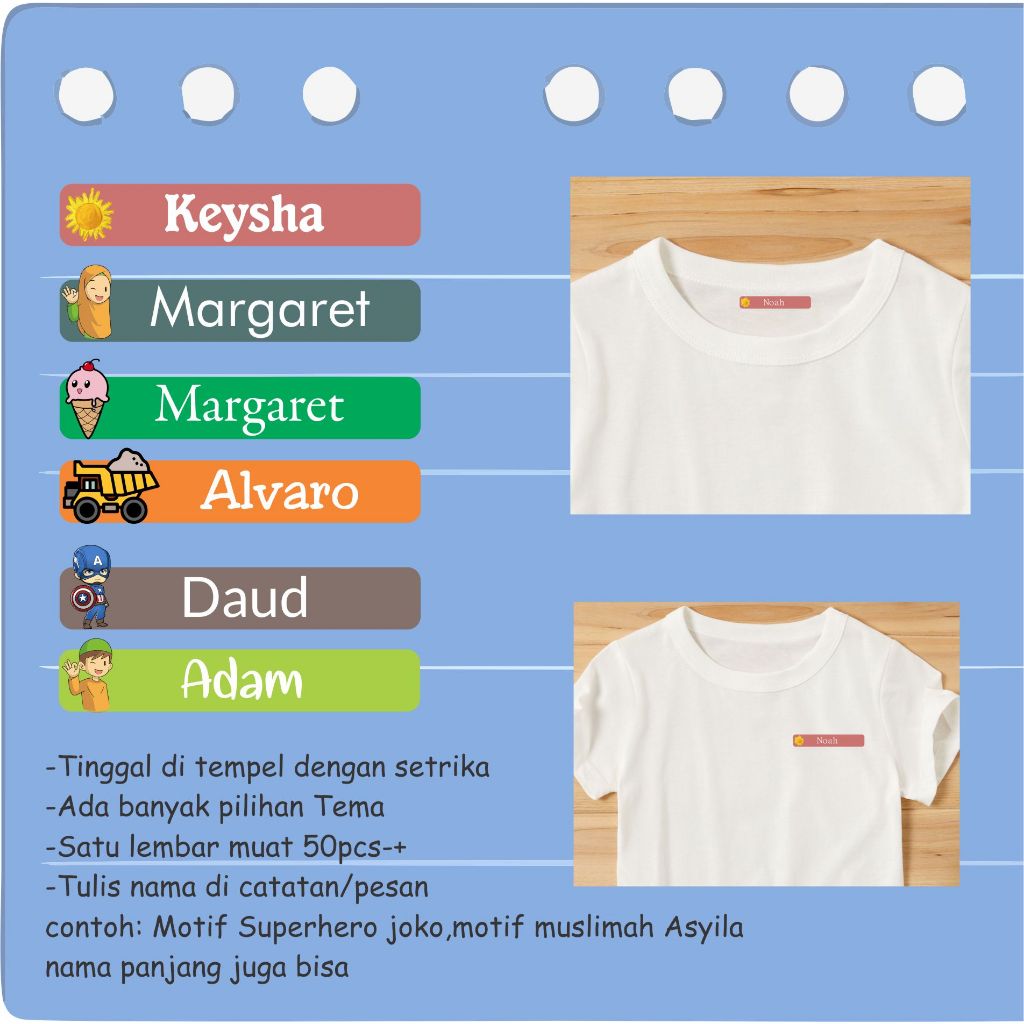 

Rad 50PCS STIKER KAIN Nama Anak/ Sablon Strika