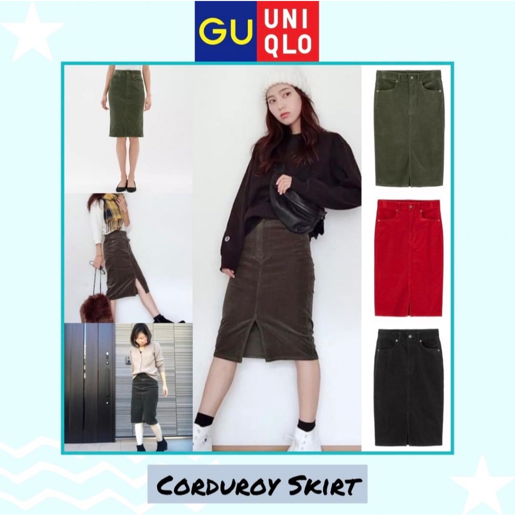 Corduroy Midi Slit Skirt by GU Uniqlo - Rok Midi Wanita