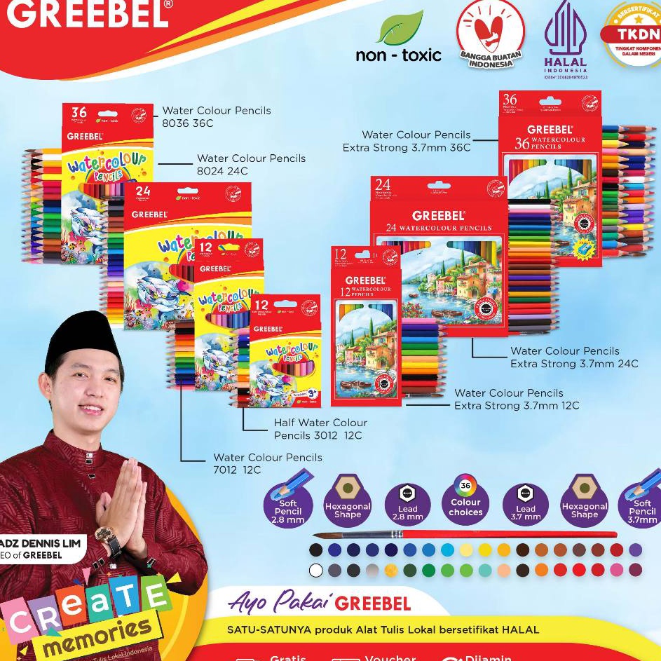 

Harga Terkini GREEBEL Pensil Warna WATERCOLOR ColoringColorColour Pencils Cerah tidak beracun utk mewarnai anak