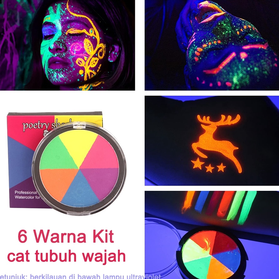 

Fast Delivery Glow In The Dark Face Paint 6 Warna Cat Lukis Badan Wajah NonToxic Makeup for Cosplay halloween costume Fluorescence Painting Karnaval Birthday Party Art Supplies Stationery