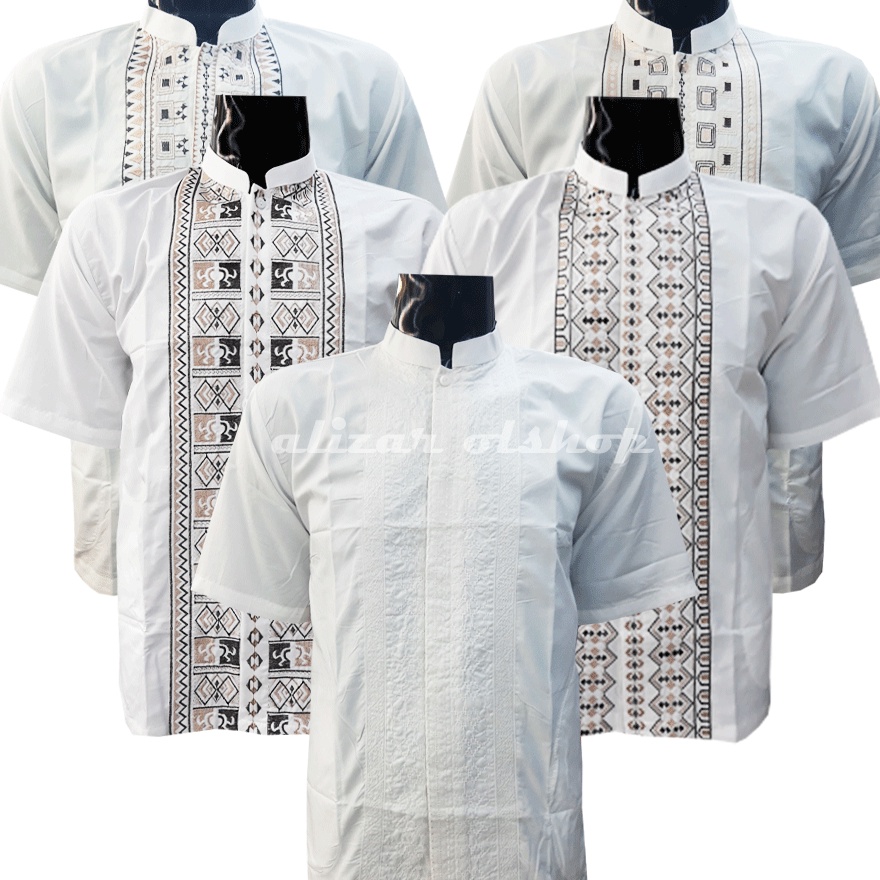 MEGA SALE Baju Koko Pria Dewasa Baju Koko Muslim Dewasa Koko Bordir Pria Dewasa Putih Lengan PendekB