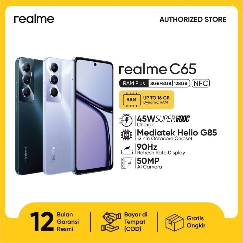 REALME C65 NFC RAM 8GB+8GB / 128GB Helio G85 GARANSI RESMI