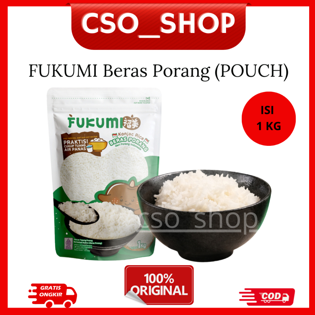 

FUKUMI Beras Porang 1kg - Shirataki/Konjac Rice - Beras Instant Kesehatan Rendah Gula, Diet, Jantung