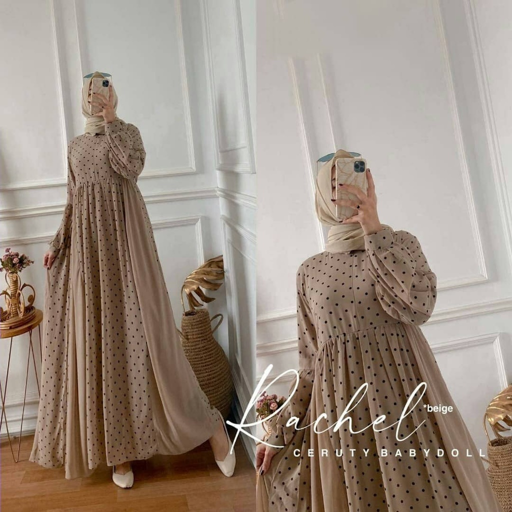 Baju Gamis Elegan Simple Rachel Dress BO Size M L  XL Lingkar Dada 100-110 cm Bahan Ceruty Babydoll 