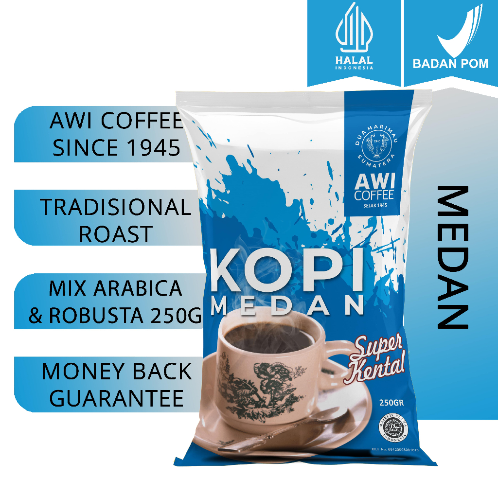 

Awi Kopi Medan 250Gr Bubuk | Ground Coffee Powder | Sidikalang Tradisional | Arabica Robusta Blend