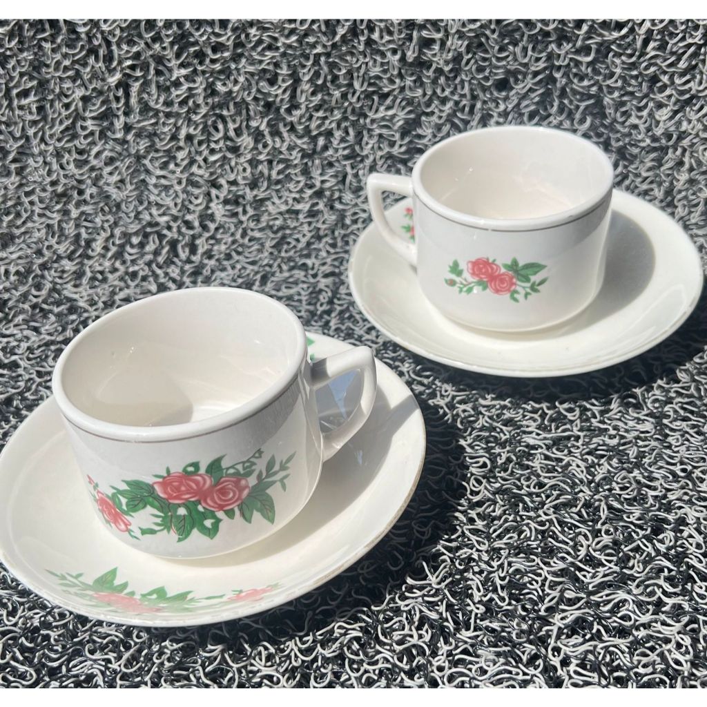 [6 SET CANGKIR+LEPEK] Cangkir Lepek Keramik Vintage / Cangkir Kopi Jadul / Cangkir Kopi / Cangkir Ke