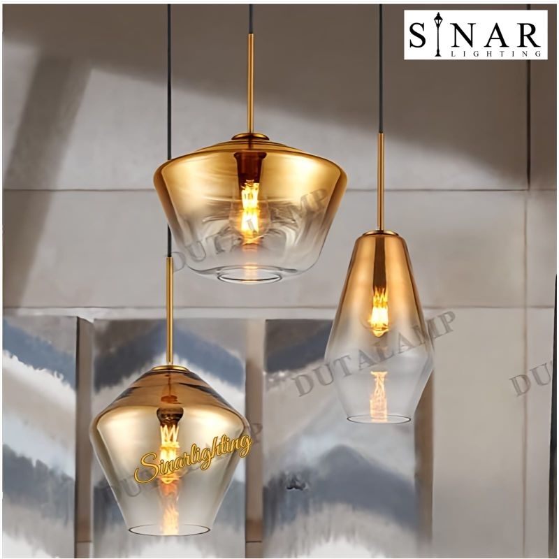 Lampu gantung Tunggal minimalis kaca cafe D8916
