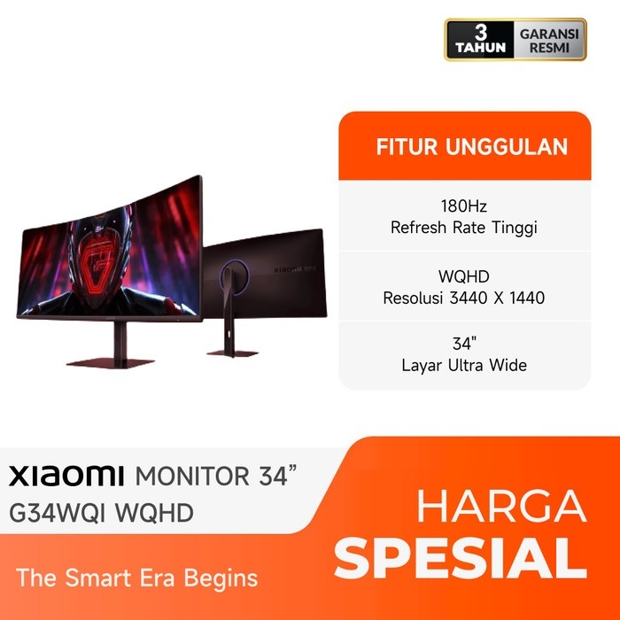 Xiaomi Mi Monitor 34 Inch G34WQi WQHD Ultrawide 180Hz Curved Gaming Garansi Resmi