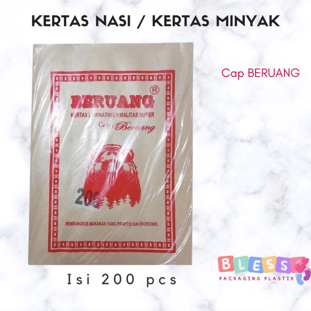 Kertas Nasi Coklat Isi 200lbr Beruang / Kertas Nasi Bungkus / Kertas Bungkus Coklat / Kertas Bungkus