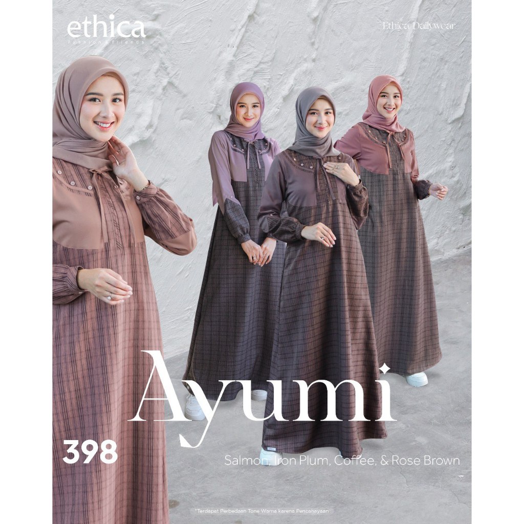 Ayumi 398 By Eticha Dress wanita Daily Motif Polos Gamis Trendy