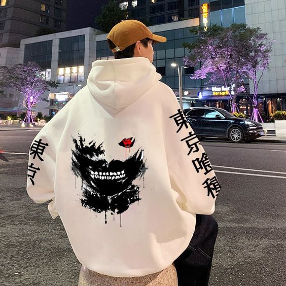 Hoodie Kaneki Tokyo Ghoul Streetwear Kanji White Anime Manga Tokyo Ghoul Premium Unisex