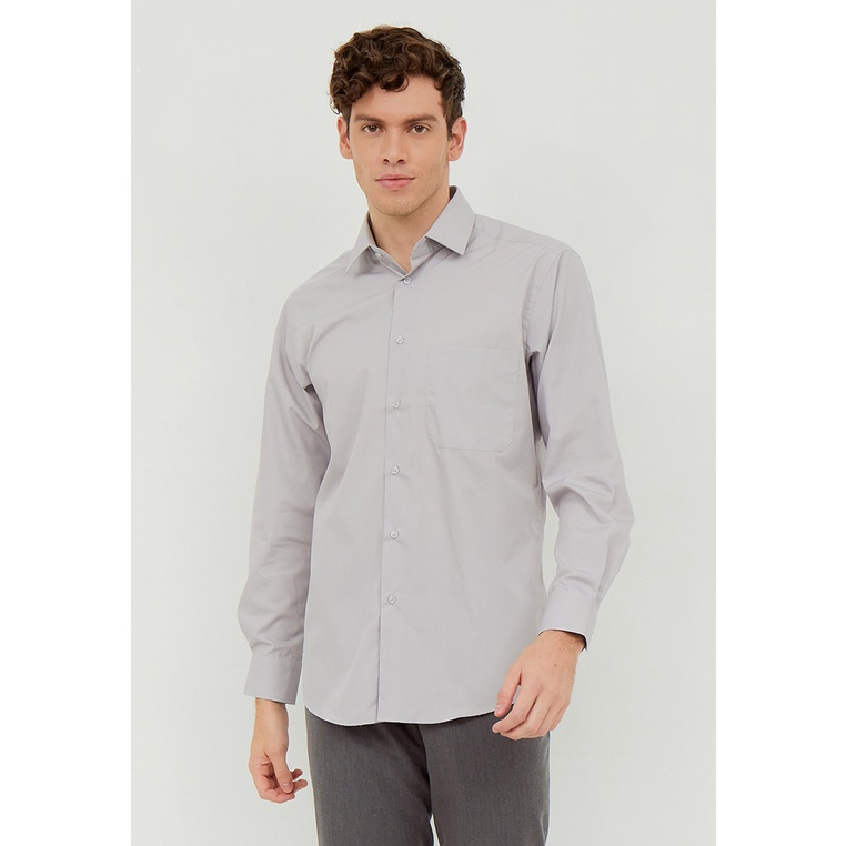 Alisan Kemeja Lengan Panjang Polos Slimfit PLSSFLS Abu 1