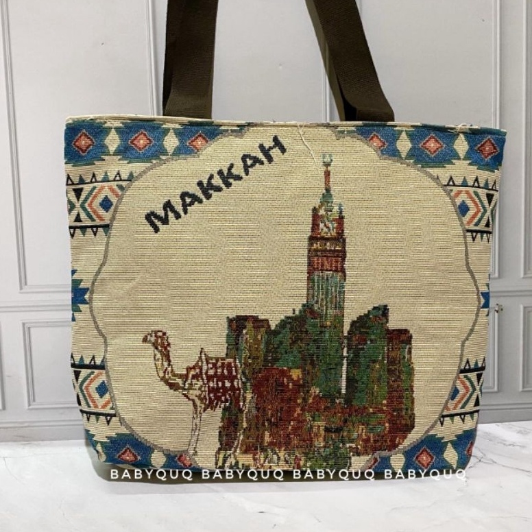 KODE K2R OLEH OLEH HAJI UMROH SAUDI ARABIA  TAS MAKKAH MADINAH JUMBO IMPORT  TOTE KANVAS MAKKAH MADI