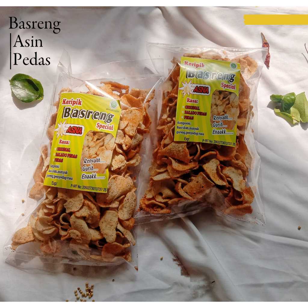 

Basreng Asna - Basreng Pedas, Ori Asin, Daun Jeruk Tipis Dijamin Empuk Tidak Keras 250gram 1/4kg