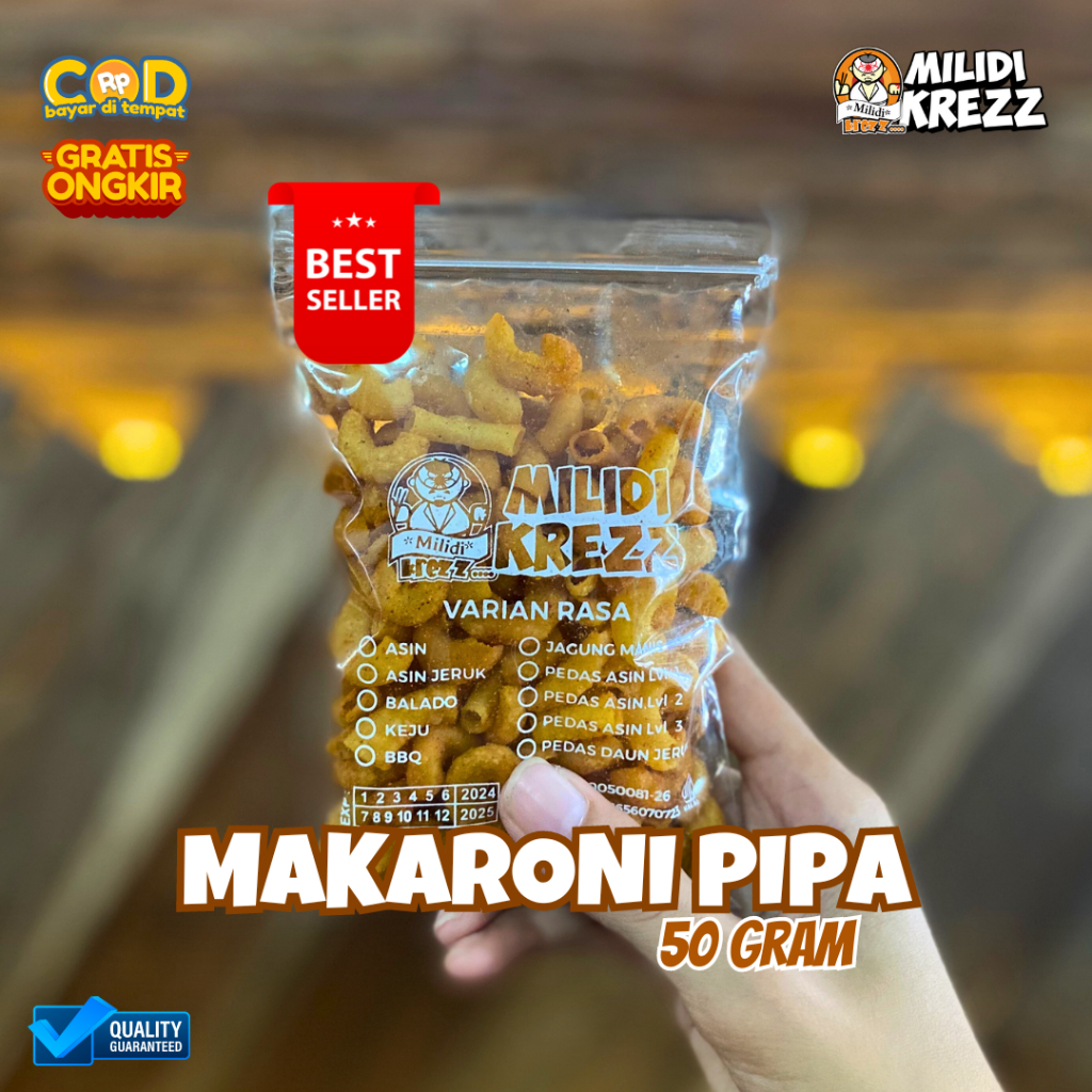 

Makaroni Pipa 50 gram Cemilan Makroni Pedas Milidikrezz