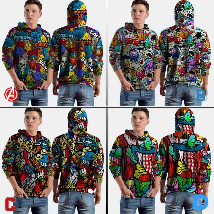Jumper Hoodie Grafiti Hoodie Pullover Fullprint Bahan Polyester Jersey