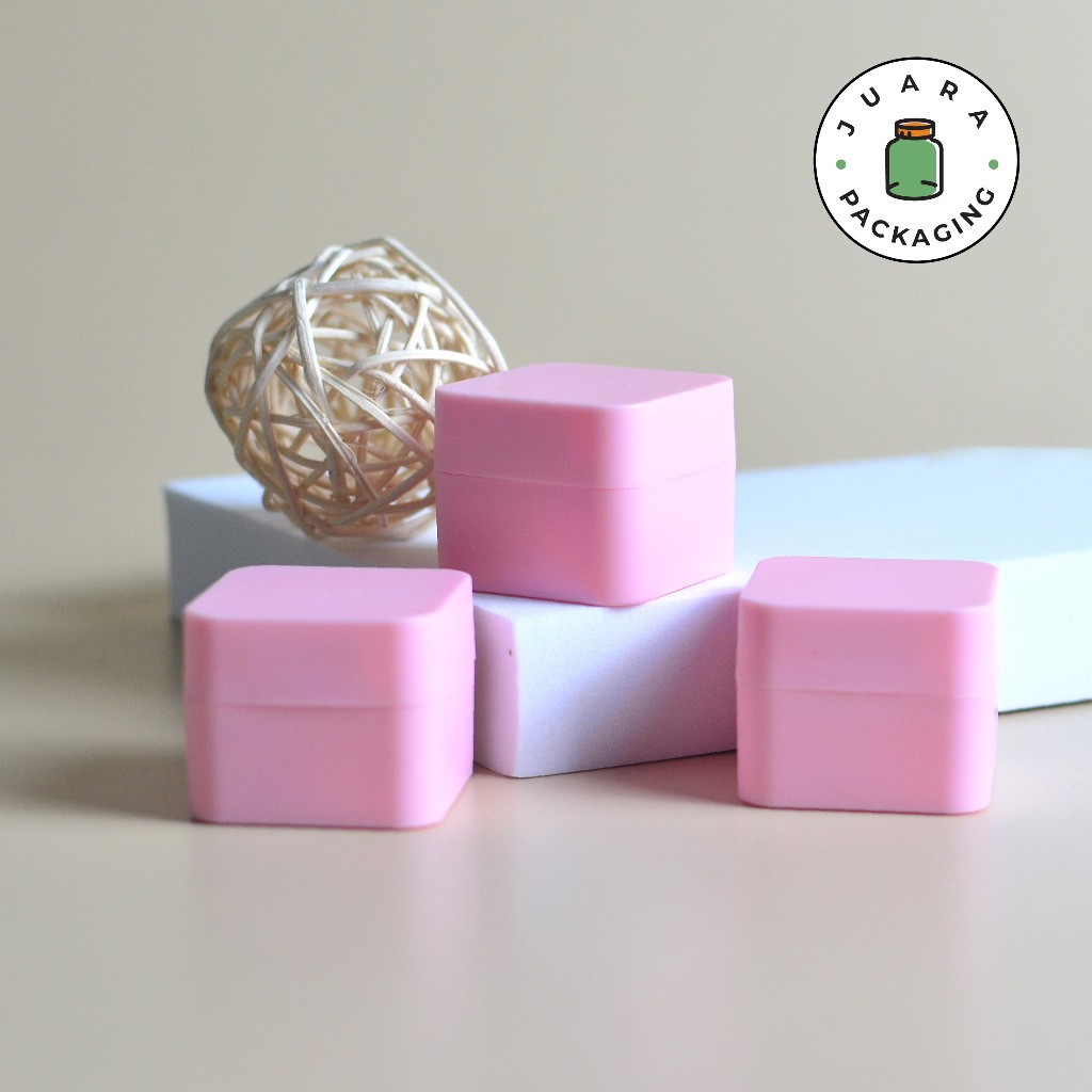 Pot Cream Plastik 10ml 10gr Bentuk Kotak Warna Pink – Wadah Kosmetik Mini Lucu untuk Cream, Lip Balm