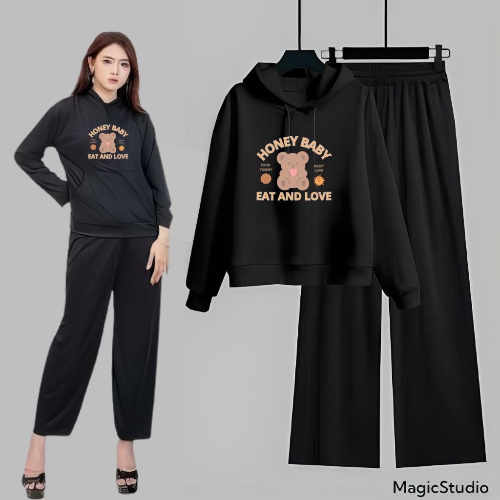 JBF | Setelan Hoodie HONEY BABY | Setelan Sweater Hoodie+Celana Kulot | Setelan Anak Remaja Tanggung