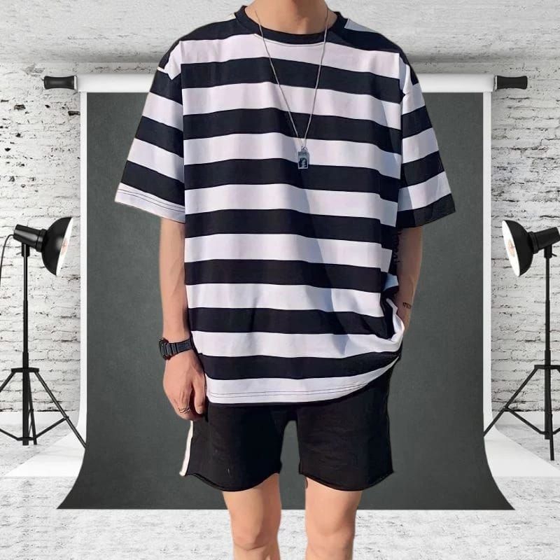 Kaos Salur garis garis Stripe Pria Kaos Distro Baju Kaos Terlaris