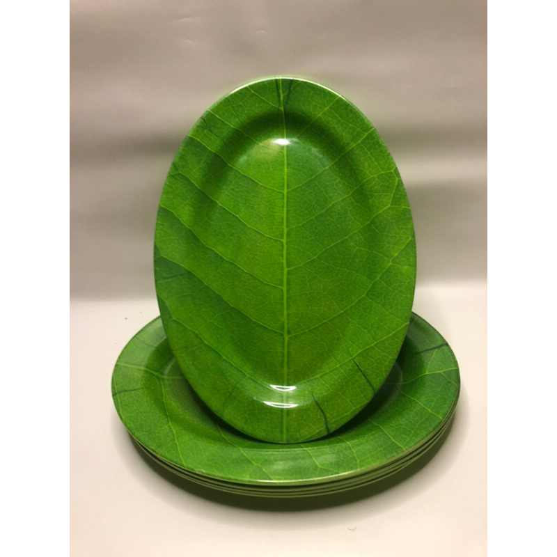 * Piring Oval Melamin Motif Daun ( 6pcs / Setengah Lusin ) Piring Saji Lonjong, Piring Oval Melamine