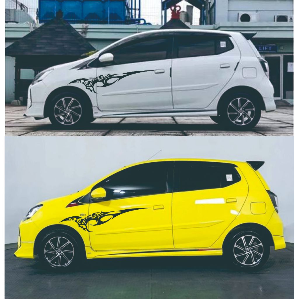 Stiker Cutting Mobil Agya Tribal Putih Hitam Variasi Ayla Brio Yaris Wagon Jazz Terbaru Minimalis