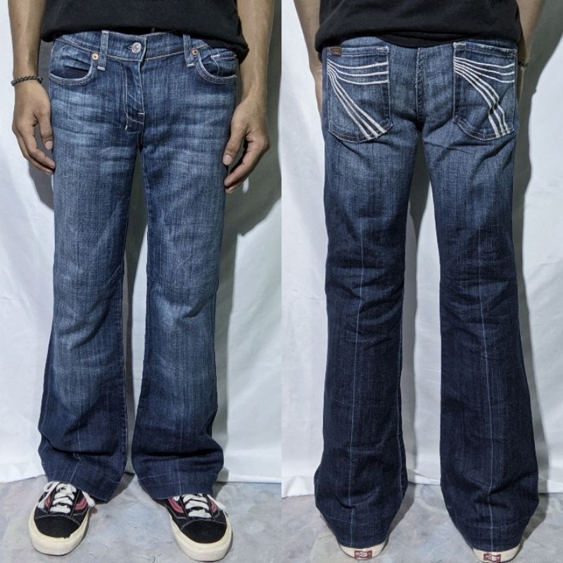 Celana Panjang Jeans Seven For All Mankind USA Dark Blue Washed Fading Bootcut Original Second #CJ31