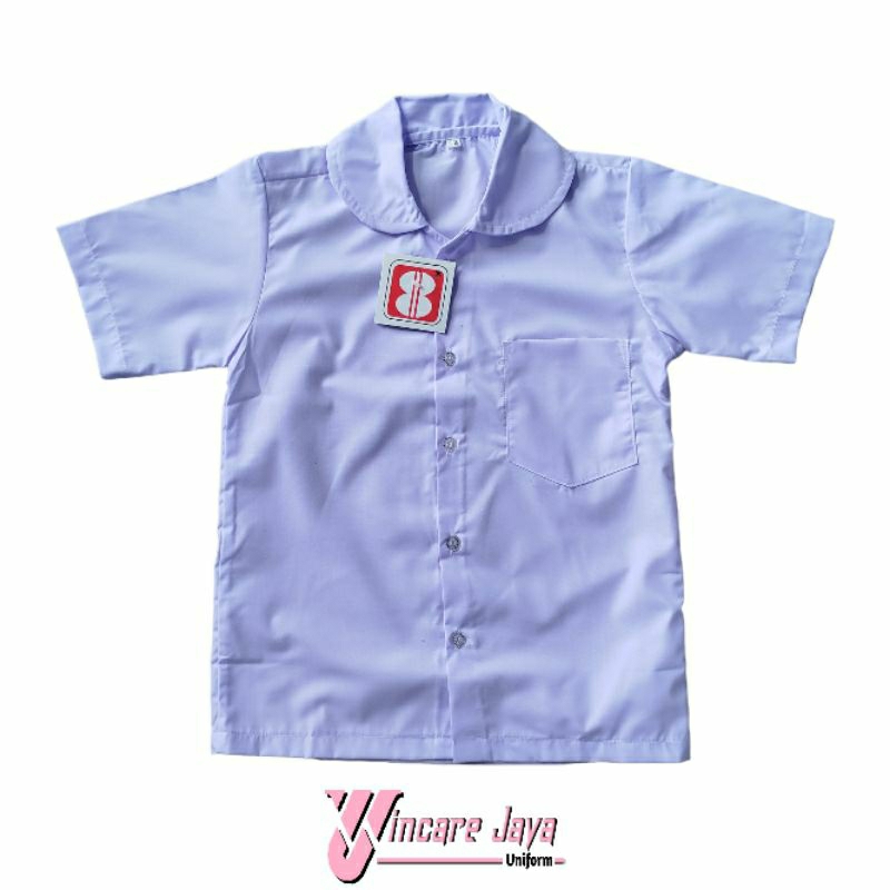 Seragam tk putih kerah bulat paud Hem putih kerah bulat kemeja paud tk
